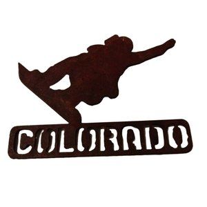 Colorado Snowboard Magnet Metal Rusted Rustic Salvage Upcycle Boarder Shredder